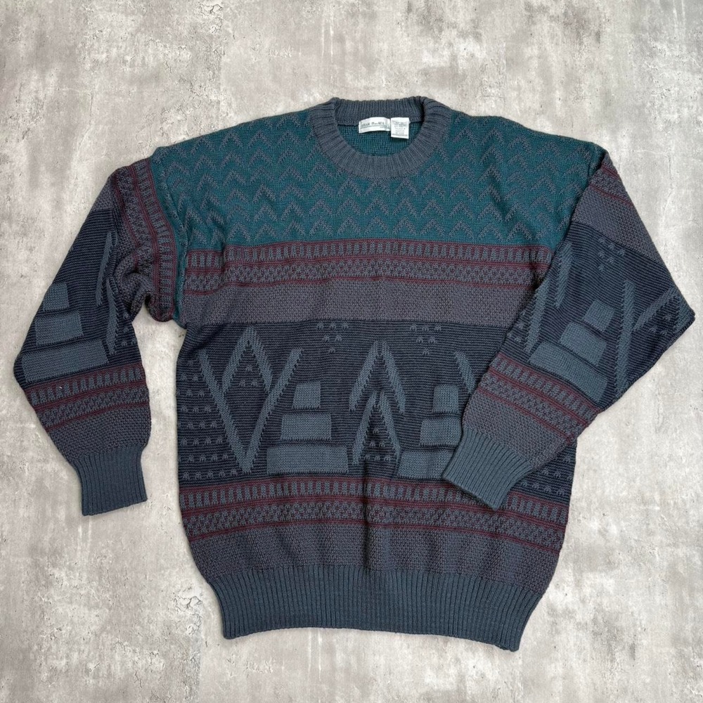Vintage 80s Brian MacNeil Multi-Color Knit Sweater Mens XL Geometric Wool Blend
